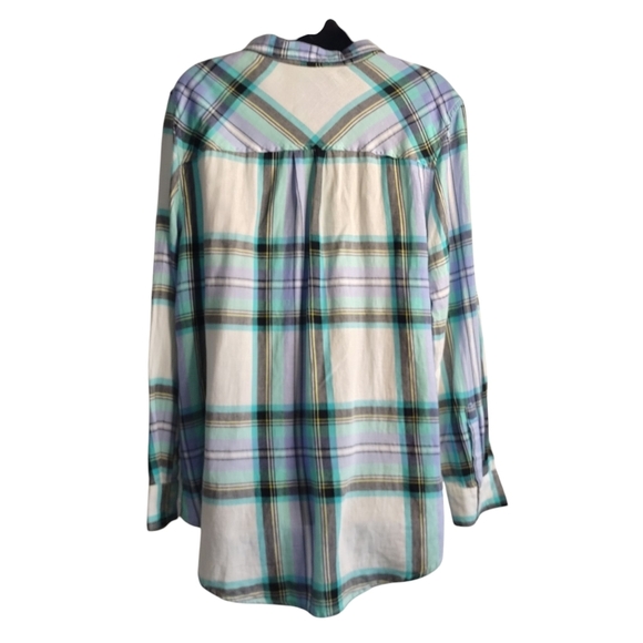 Arizona Jean Co Women's Green White Plaid Button Down Cotton Shirt Size XL - Picture 2 of 6